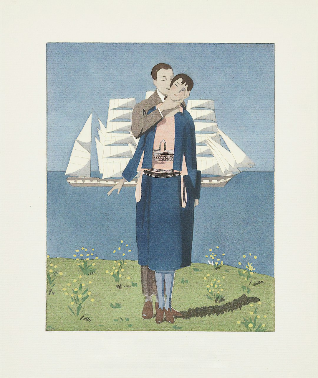 services-04 Art Deco - Planche 16, entitled Brise du large robe de voyage de noce, de dOeuillet, an illustration from No 2, Gazette du bon ton : art, modes & frivolités.